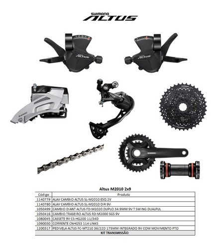 Kit Grupo Shimano Altus 2x9v Integrado C/ Mov. Central