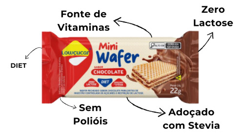 Mini Wafer De Chocolate Diet Lowçucar 22g Caixa Com 20 Unid.