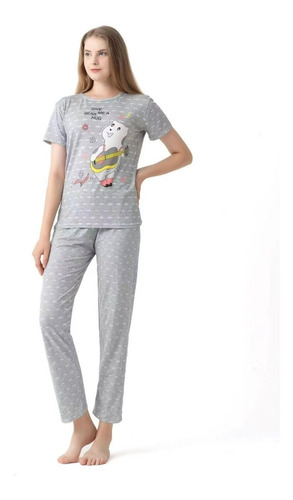 Pijama Mujer Conjunto Polera Manga Corta Con Pantalón 3color