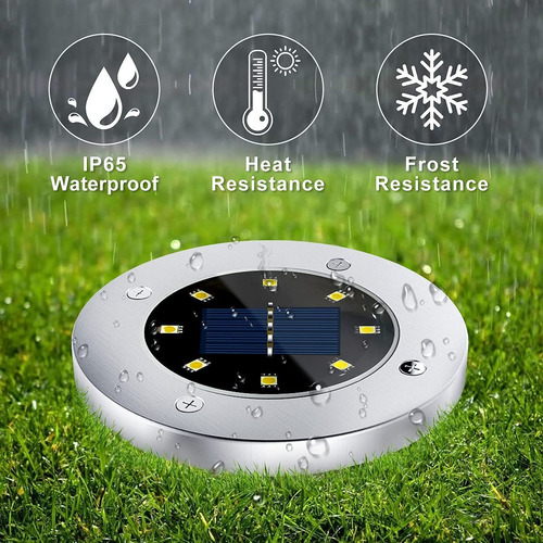 Imagen 9 de 10 de Foco Luz Solar 8 Led C/sensor Estaca Embutir Jardin Exterior