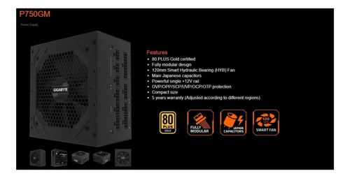 Fuente De Poder 850w 80 Plus Gold Gigabyte Full Modular