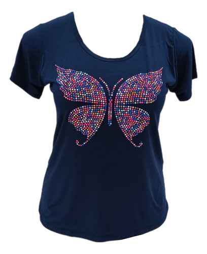 Blusa Plus Size M/c Borboleta Pedras Coloridas Tam. M Ao G5