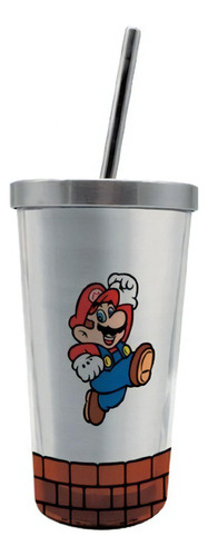 Copo Com Canudo 450 Ml Inox Super Mario Bros Oficial