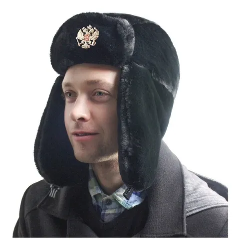 Ushanka Sombrero Ruso Ushanka Azul Con Insignia