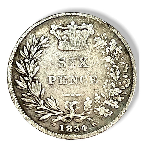 Moneda De Plata Gran Bretaña De 6 Pence Año 1834 William Iv (Usado)