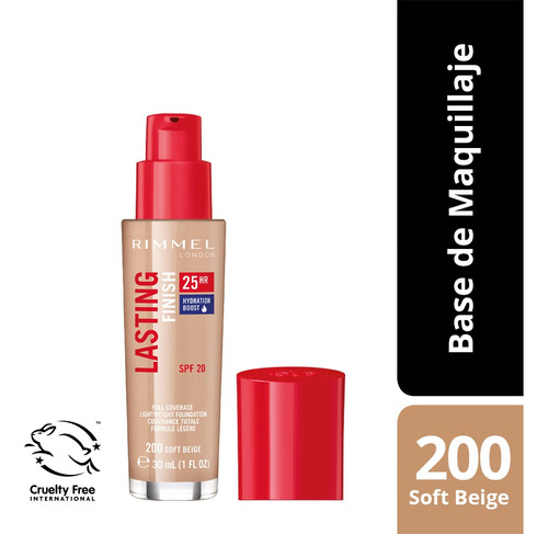 Rimmel  Base De Maquillaje Líquida Lasting Finish 25 Horas Tono 500 Soft Beige