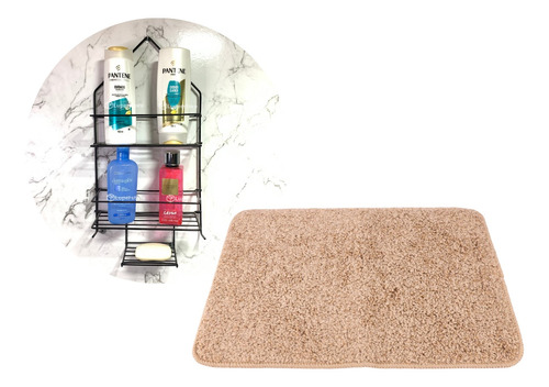 Kit Baño Organizador Ducha Mas Alfombra Antideslizante Arena