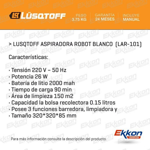Imagen 2 de 8 de Aspiradora Robot Limpia Pisos Lusqtoff Inteligente Blanca
