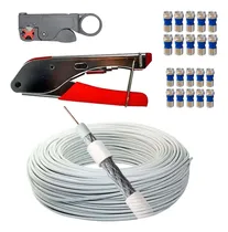 Comprar Kit 50 Metros De Cabo Coaxial 95% Malha, Alicate Compressão, Decapador E 50 Conector