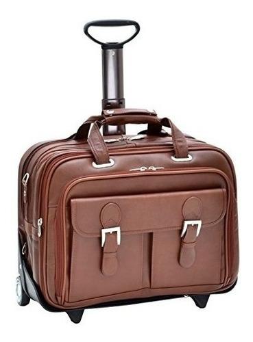 Detachable Wheeled Laptop Case Leather 17in Brown