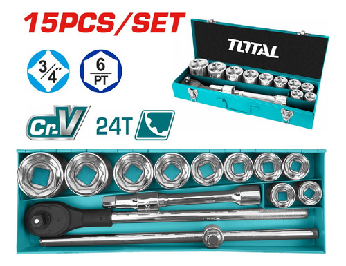 Set Dados Total 3/4 Llave De Impacto 15 Dados Nro 30 - 60mm