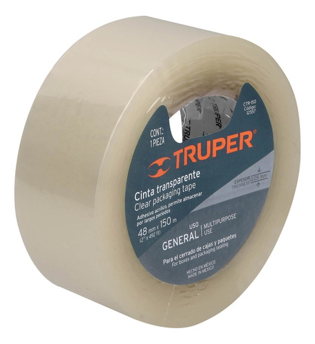 Cinta Transparente Tape Empaque 48mm X 150 M Truper 12557