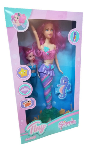 Juguete Muñeca Sirena 35cm Luz Con Mini Sirenita 16cm Tiny