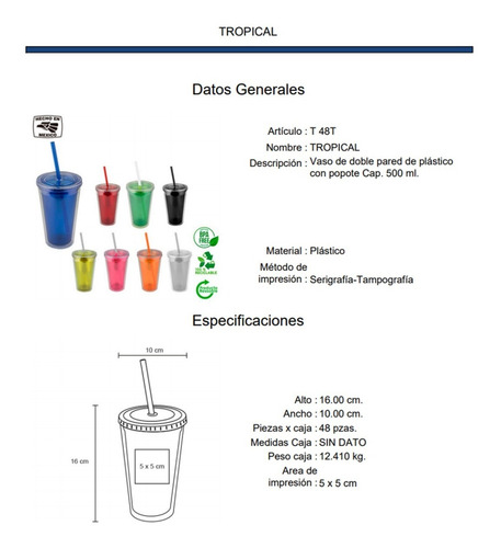 Paquete 4 Vaso De Doble Pared De 500 Ml