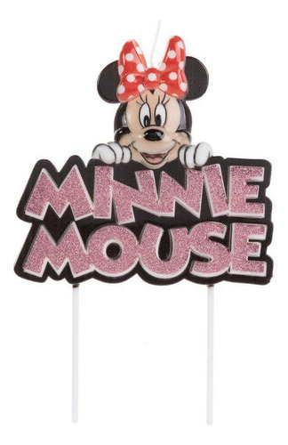 Vela Minnie Mouse Colorida Com Glitter Rose 01 Unidade