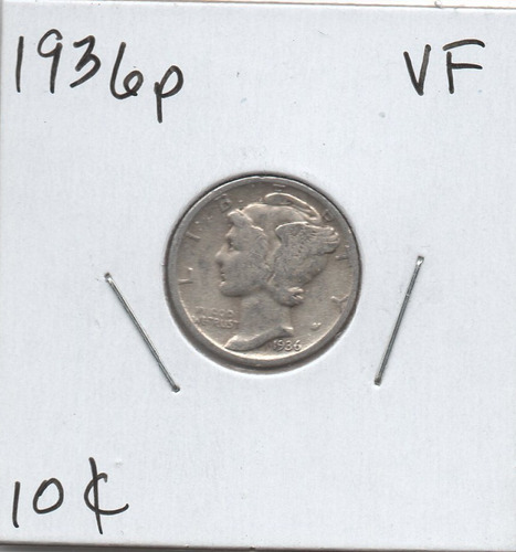 Mercury Dime 1936 P Moneda Plata Vf 10 Centavos Ringking Eej