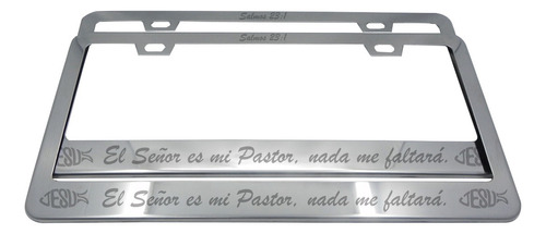 Set 2 Portaplacas Acero Inox Frases Religiosas Motivadoras Color Plateado - Salmos 23.1