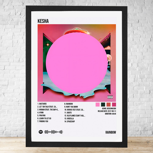 Cuadro Kesha Rainbow 30x40 Con Vidrio Y Marco Madera C550 Negro Moderno