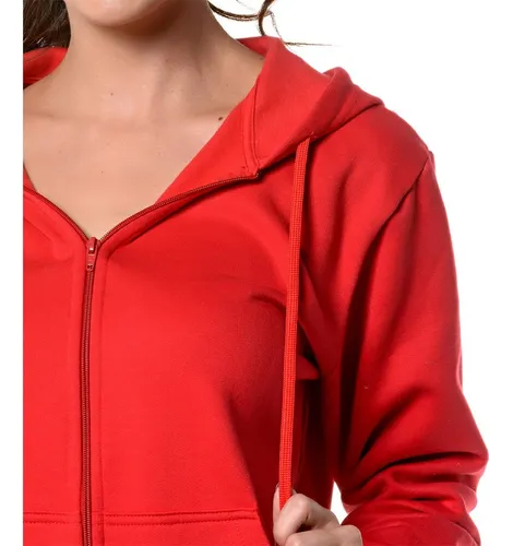 Blusa Moletom Vermelho Feminino Ziper Agasalho Forrado Capuz