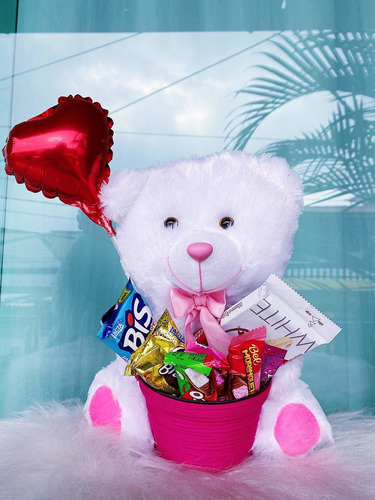 Imagem 5 de 5 de Cesta De Chocolate Pelúcia Urso Com Cachepô Balão Presente