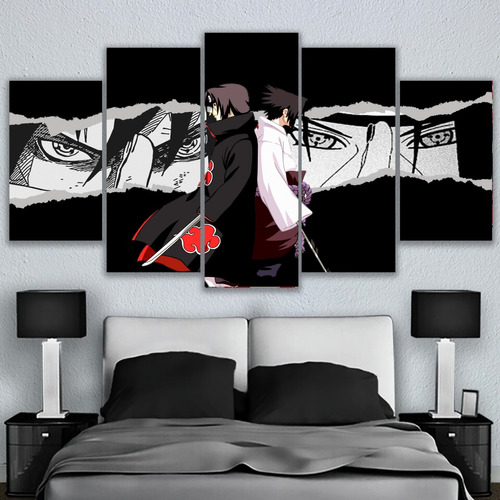 5 Cuadros Saske Itachi Diseño Unico Fondo Negro Hogar Arte  