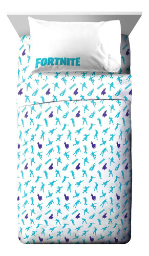 Set Juego De Sabanas Individuales Fortnite 3 Pz Color Blanco