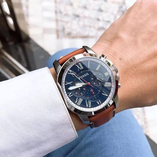 Reloj Hombre Fossil Grant De Cuero Fs5210