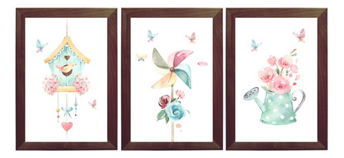 3 Quadrinhos Decorativos Infantil Aquarela Em Cores