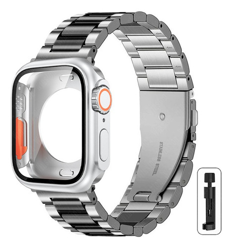 Correa Para Apple Watch Eslabon Acero Inox + Case Tipo Ultra