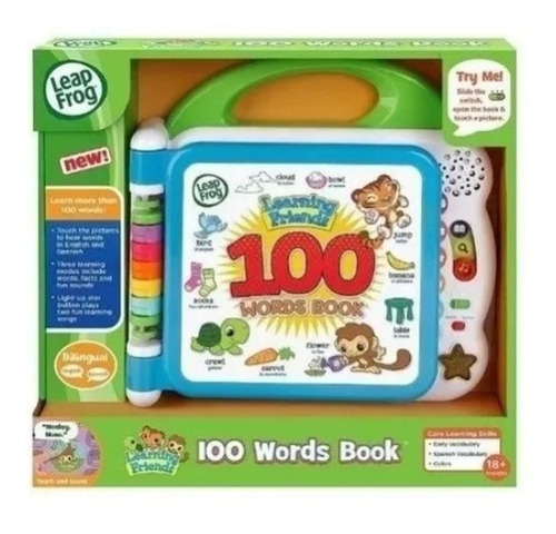 Leapfrog Book Aprenda 100 palavras 18 meses, inglês, espanhol, cor verde