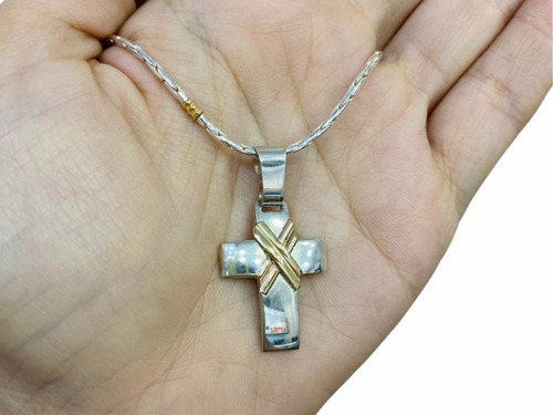 Cadena Y Cruz Bombé Plata Oro Hombre Regalo Estuche