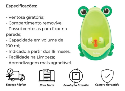 Mictório Sapinho Verde Infantil Para Desfralde Buba