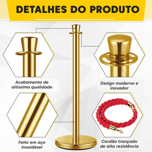 Pedestal Separador De Fila Dourado Com Cordão Vermelho