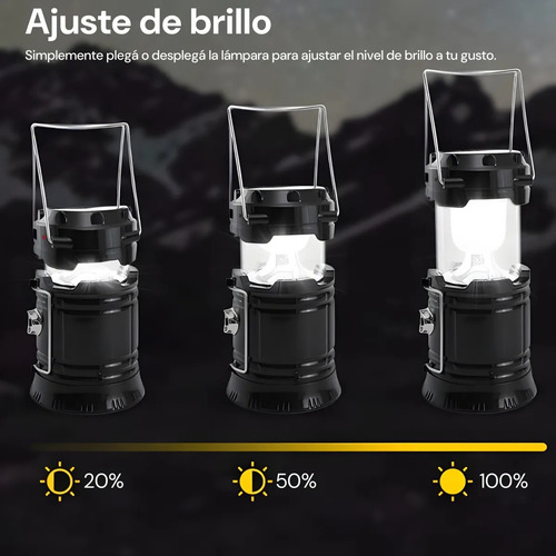 Lámpara Linterna Farol Camping Solar Con Powerbank Led Usb Negro