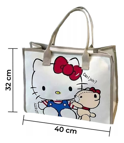 Bolsa De Lona Bolso De Mano Tote Bag Grande Moda Hello Kitty
