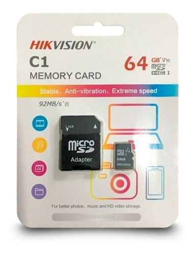 Memoria Sd 64 Gb Hikvision C1 92mb/s Clase 10 Especial Video