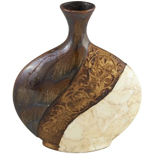 Ceramic Vase With Embedded Details, 11  X 3  X 14 , Bro...