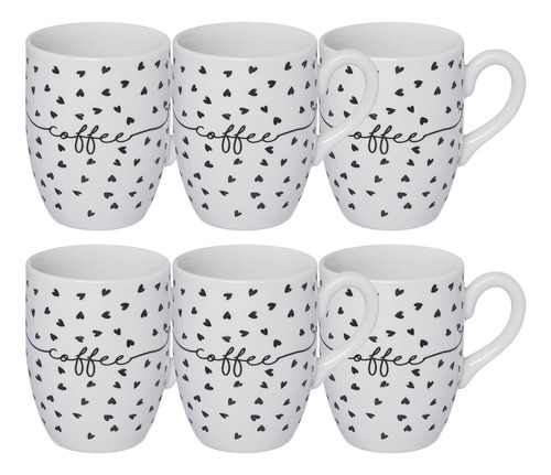 Conjunto 6 Canecas Em Porcelana 350ml Para Café Coração