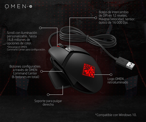Mouse Omen Reactor Hp Óptico Mecánico Negro Negro