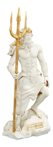 Estátua Poseidon Netuno - Deus Grego Estatueta Escultura Cor Cor mármore dourado