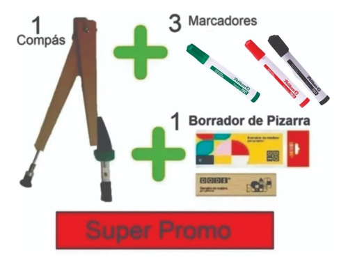 Compas Para Pizzarra Porta Marcador +3 Marcadores + Borrador