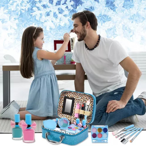 21 Pcs Juego De Maquillaje Lavable De Niñas Estuche Set