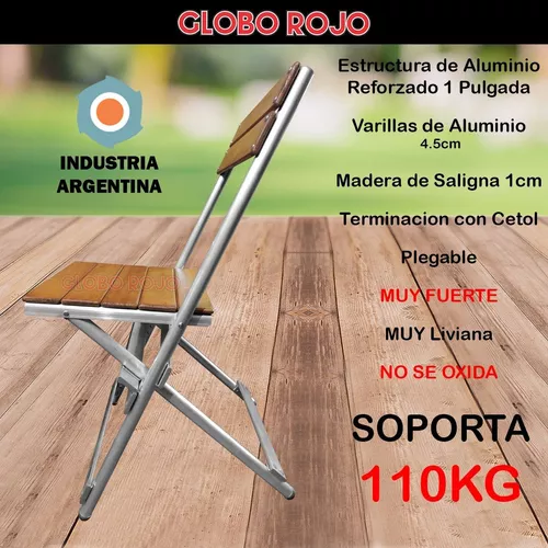 Mesa Plegable Aluminio Madera 75x66 + 2 Sillas Balcon Jardin - $ 164.999