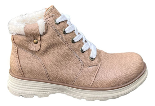 Borcegos Botas Mujer Camel Beige Peluche Livianos Cuero Eco