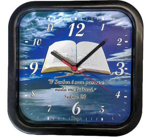 Relógio Quadrado Preto Fundo Biblia 25cm