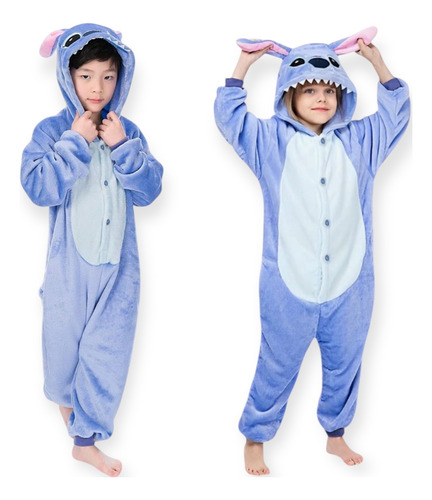 Mameluco Stich Infantil Suave Cómodo Stretch Calientito Celeste 2-3 Años Lisa