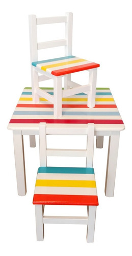 Juego De Mesa Infantil 2 Sillas  Madera Laqueado Y Pintado