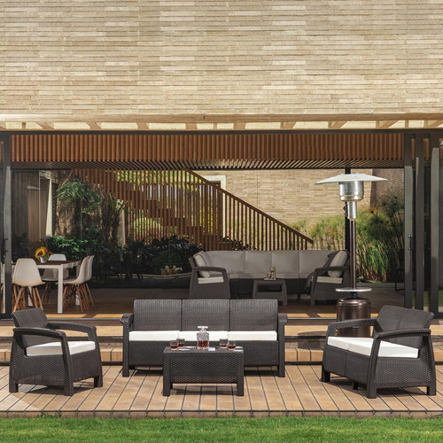Sala Premium De Balcón Tipo Rattán Jardin Terraza Lounge Estructura Wengue