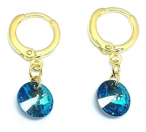 Aros Argolla Cristal Azul Colgante Enchapado Oro 18k