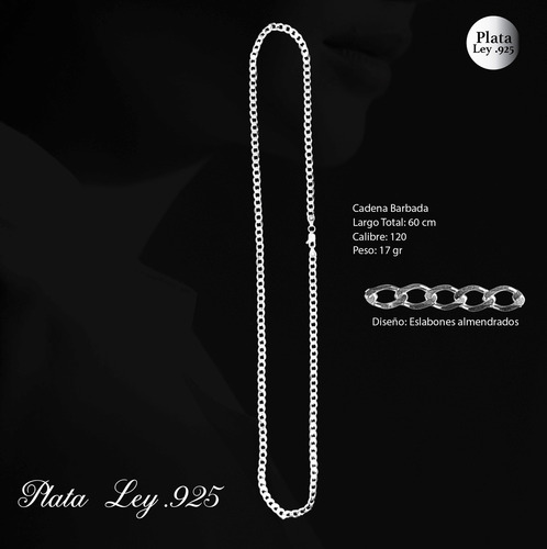 Cadena Dije Plata Fina 925 Gruesa Cubana Barbada Para Hombre 65 Cm De Largo 4 Mm Calibre 120 Collar Ideal Para Regalar En Ocasiones Especiales Como Cumpleaños Momentos Especiales